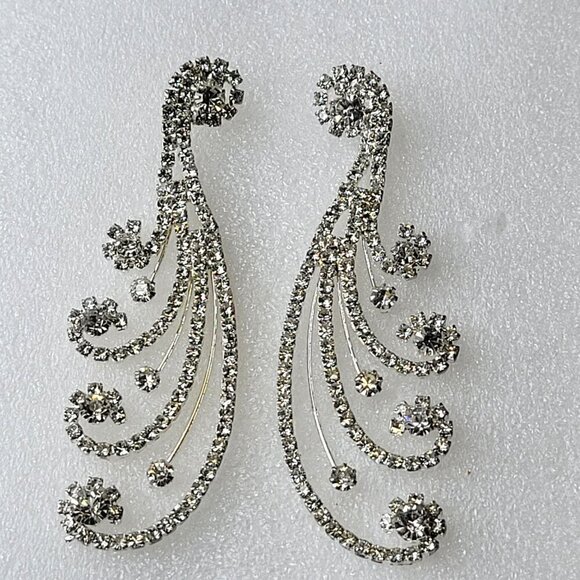 Silver Tone Crystal Tassel Earrings Bridal Chandelier Earrings - Picture 6 of 10